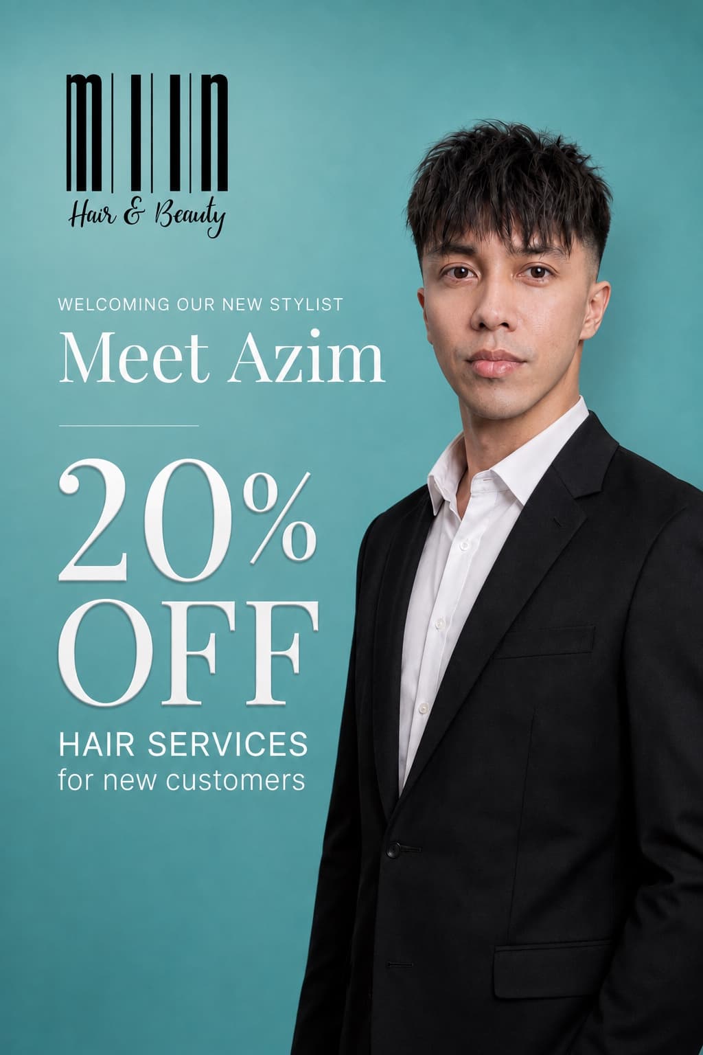 Azim 소개 프로모션 포스터 — 미인 헤어 & 뷰티 오차드, 신규 고객 전 헤어 서비스 20% 할인