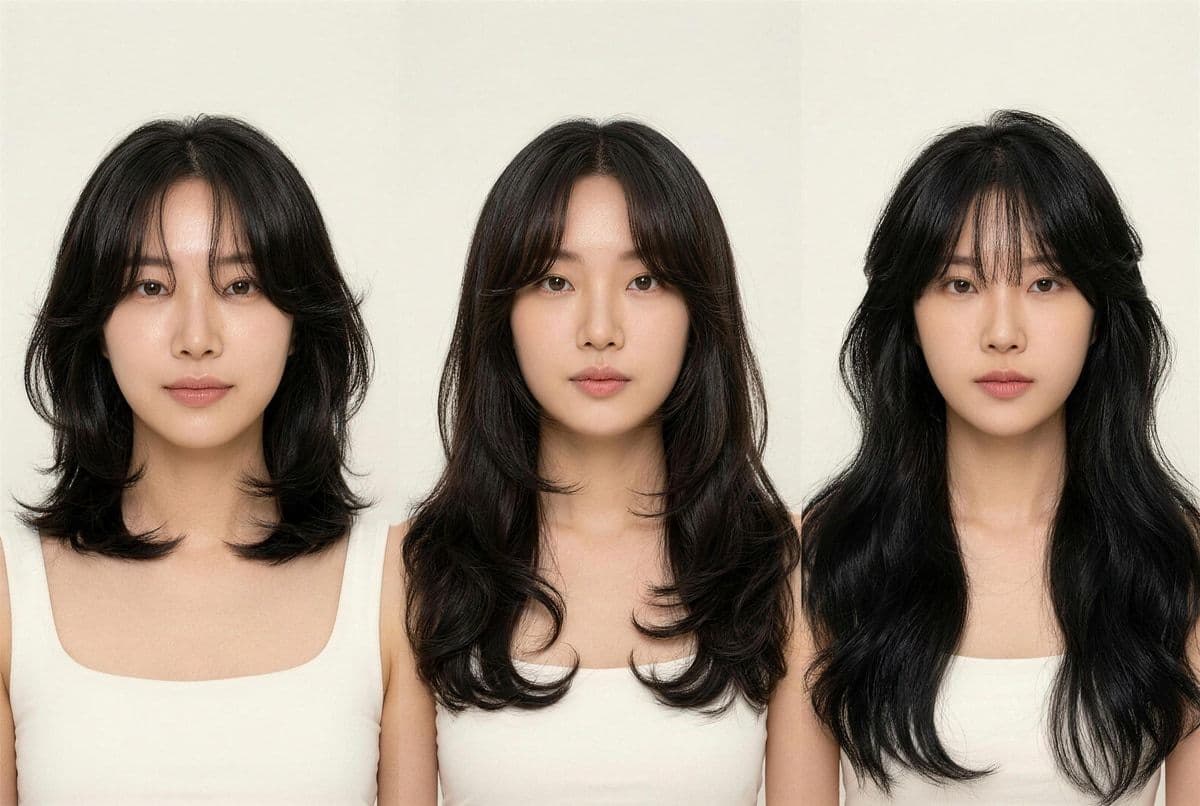Butterfly cut at three lengths side by side — shoulder, mid-back, and waist length